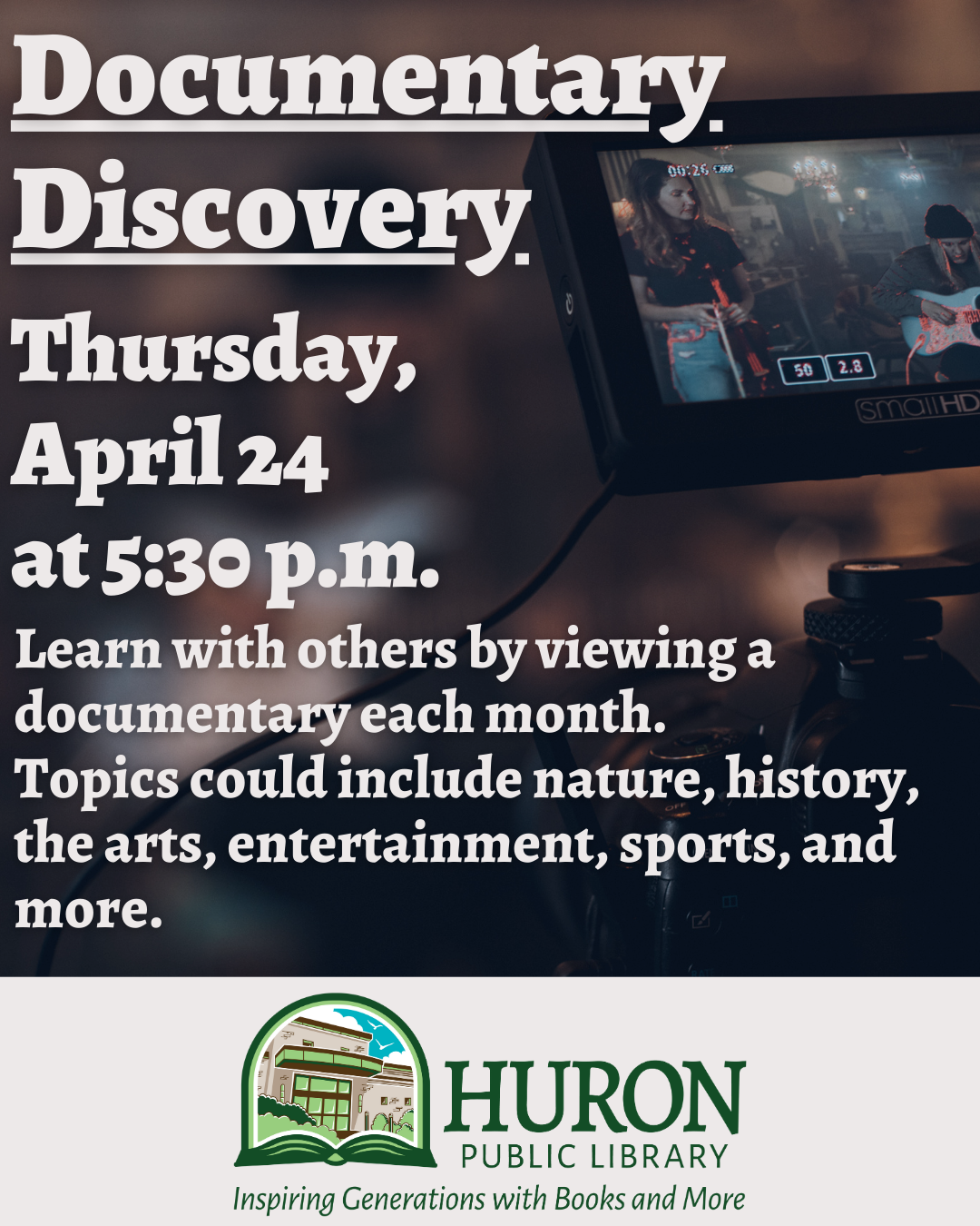 The event details for Documentary Discovery on Thursday, April 24 at 5:30 p.m.