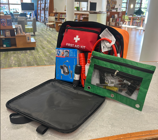 The HPL Emergency Car Kit open and showing the supplies