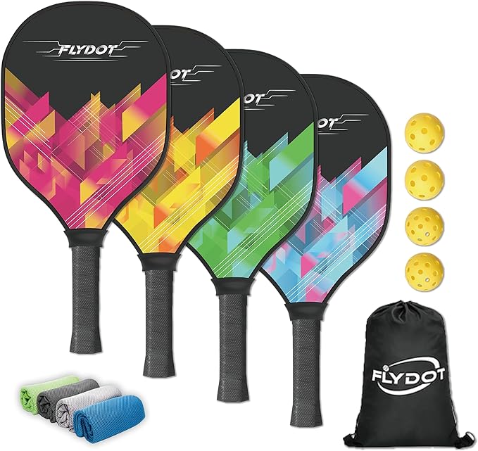 A pickleball set kit with four paddles and balls