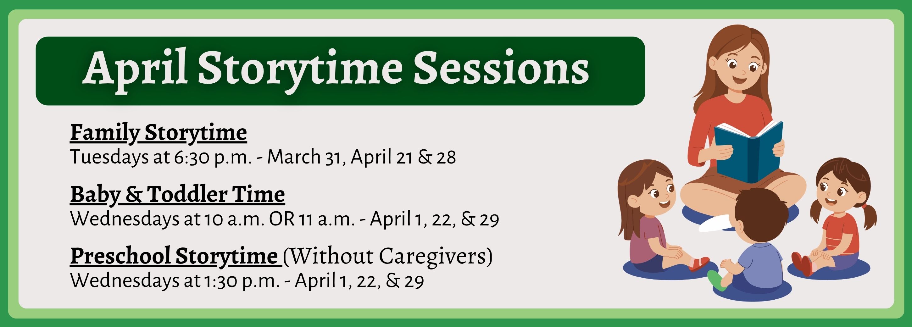 April Storytime Schedule 2026