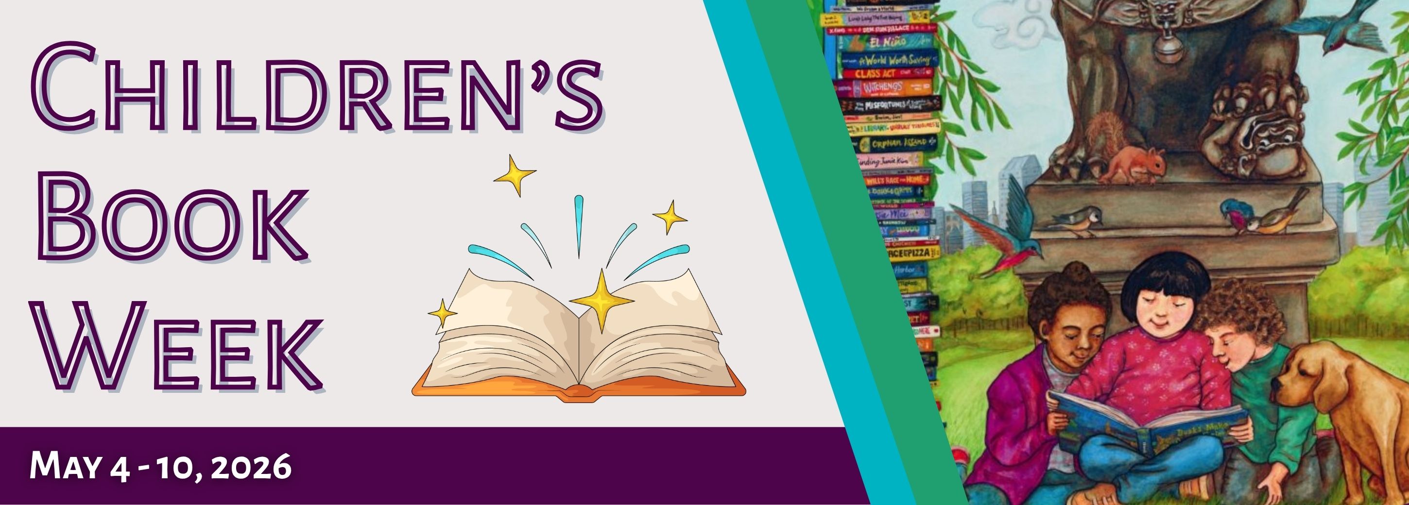 Children's Book Week with illustration of children reading