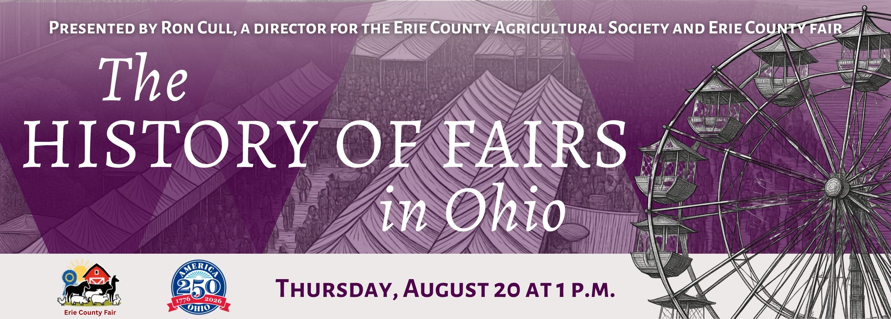 History of Fairs in Ohio talk poster with image of farris wheel