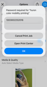 iphone printing - input library card or print card number